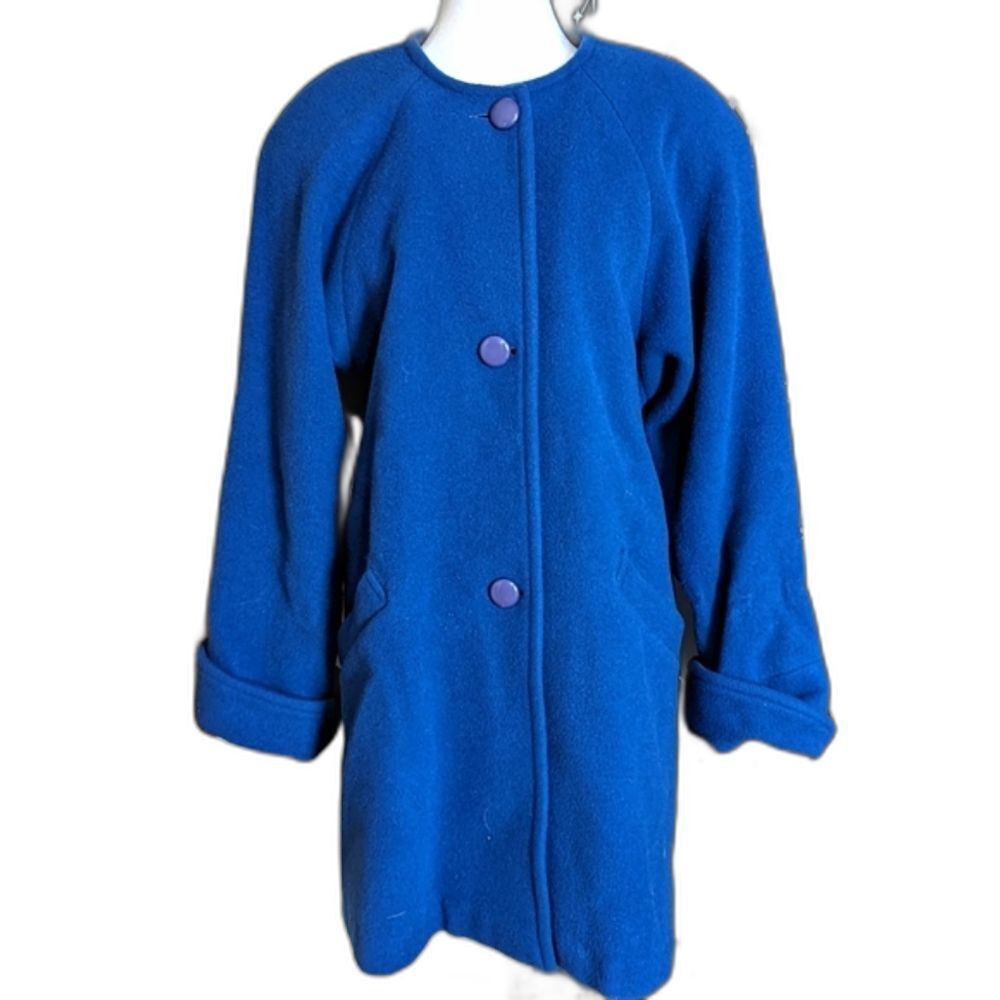Tamotsu Vintage Blue Wool and Mohair Long Button Up Pea Coat Size L/XL